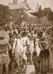 Le forze britanniche entrano a Mandalay, 1885, illustrazione da 